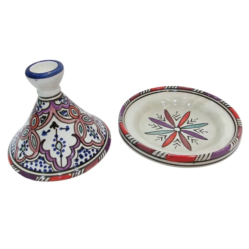 Serghini Safi Moroccan Mini Tagine Hand Painted Ceramic Spice Dish Multicolor